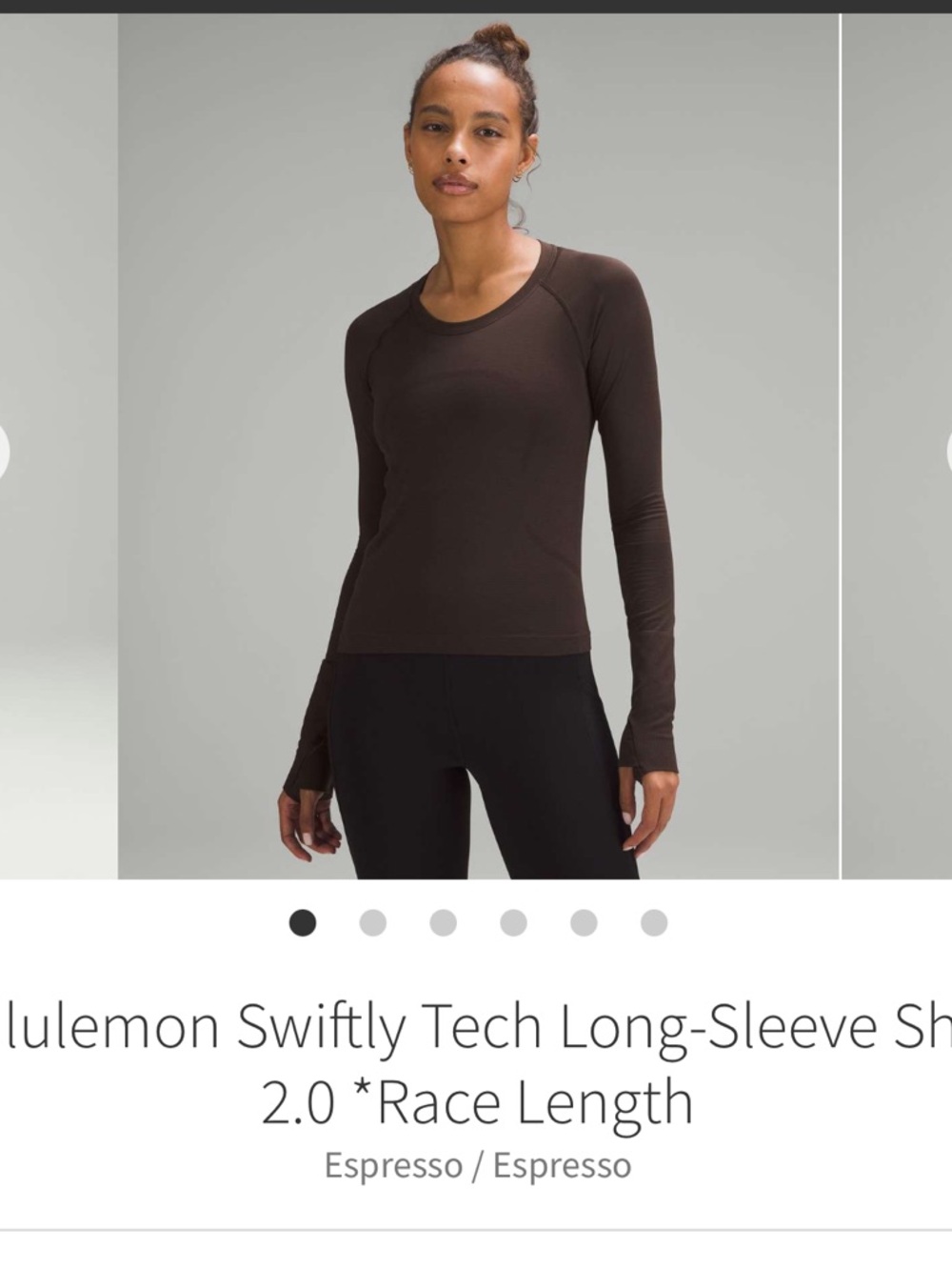 Lululemon Swiftly Tech Long Sleeve Shirt 2.0 *Waist Length Espresso Sz 4 - Picture 1 of 8